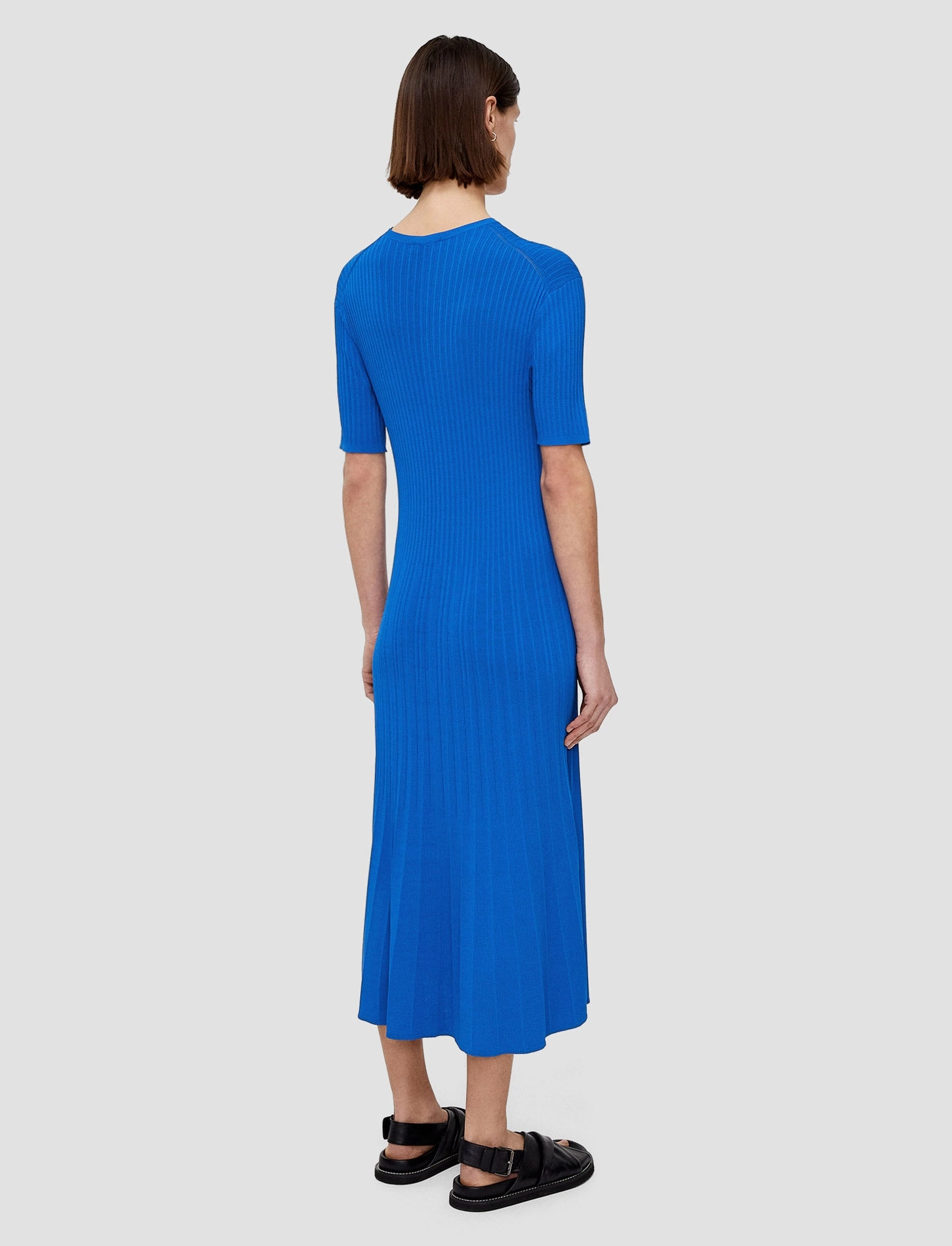 Daily Form Cool Texture Viscose Rib Knit Short Sleeve Dress