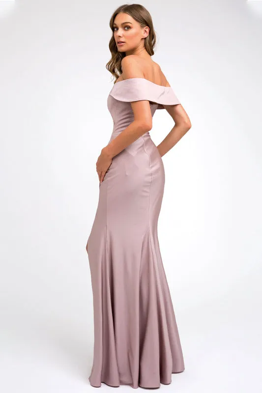 Fitted, High Slit Long Prom & Evening Dress - Off Shoulder