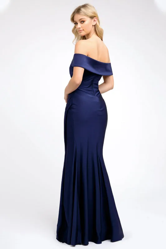 Fitted, High Slit Long Prom & Evening Dress - Off Shoulder