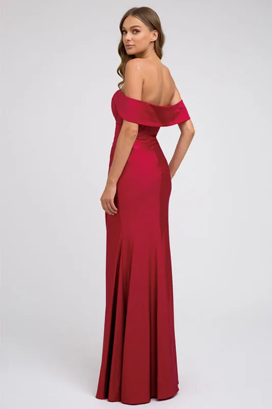 Fitted, High Slit Long Prom & Evening Dress - Off Shoulder