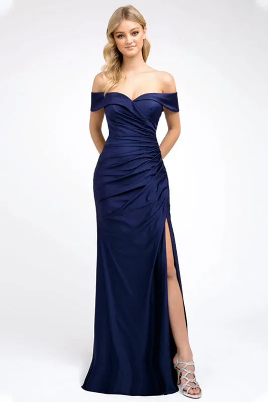 Fitted, High Slit Long Prom & Evening Dress - Off Shoulder