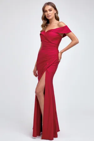 Fitted, High Slit Long Prom & Evening Dress - Off Shoulder