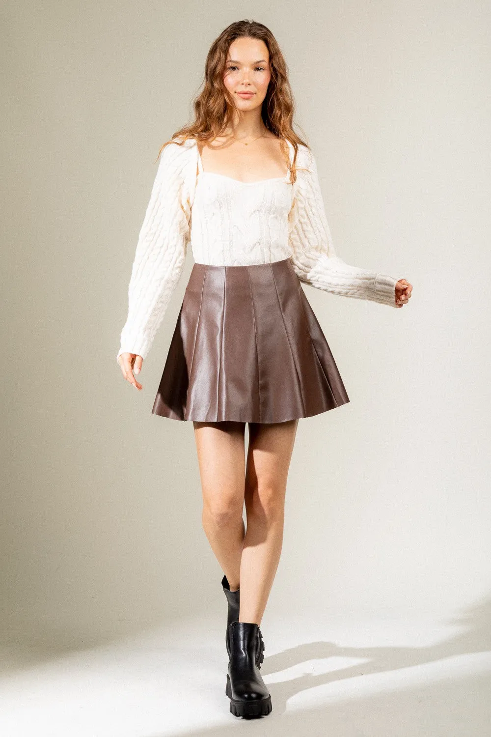 Flare leather mini skirt - Espresso