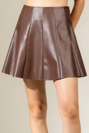 Flare leather mini skirt - Espresso