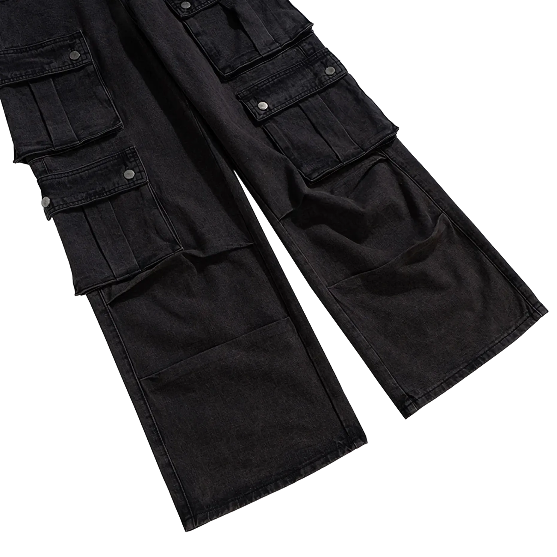 Flared Black Denim Utility Cargo Jeans
