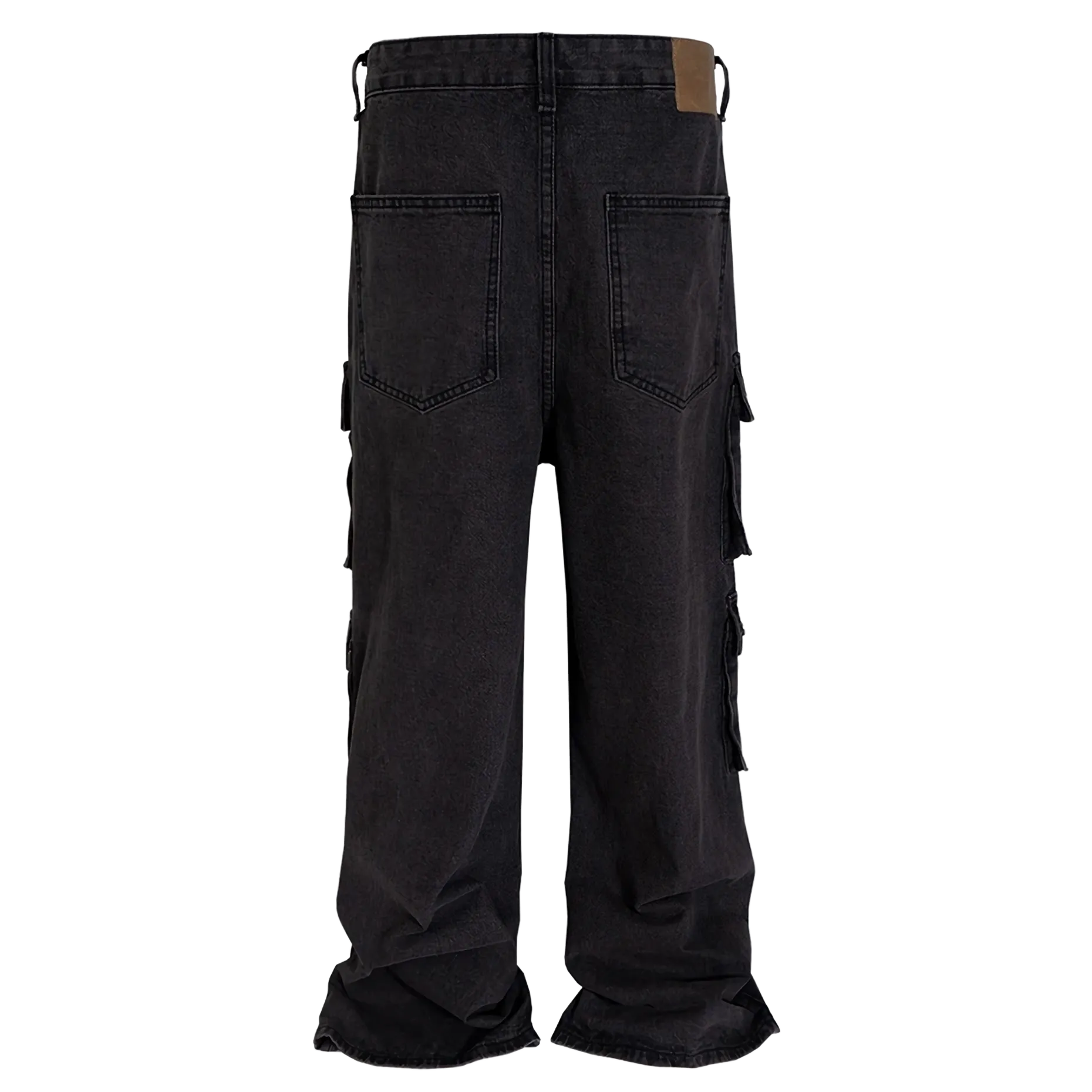 Flared Black Denim Utility Cargo Jeans