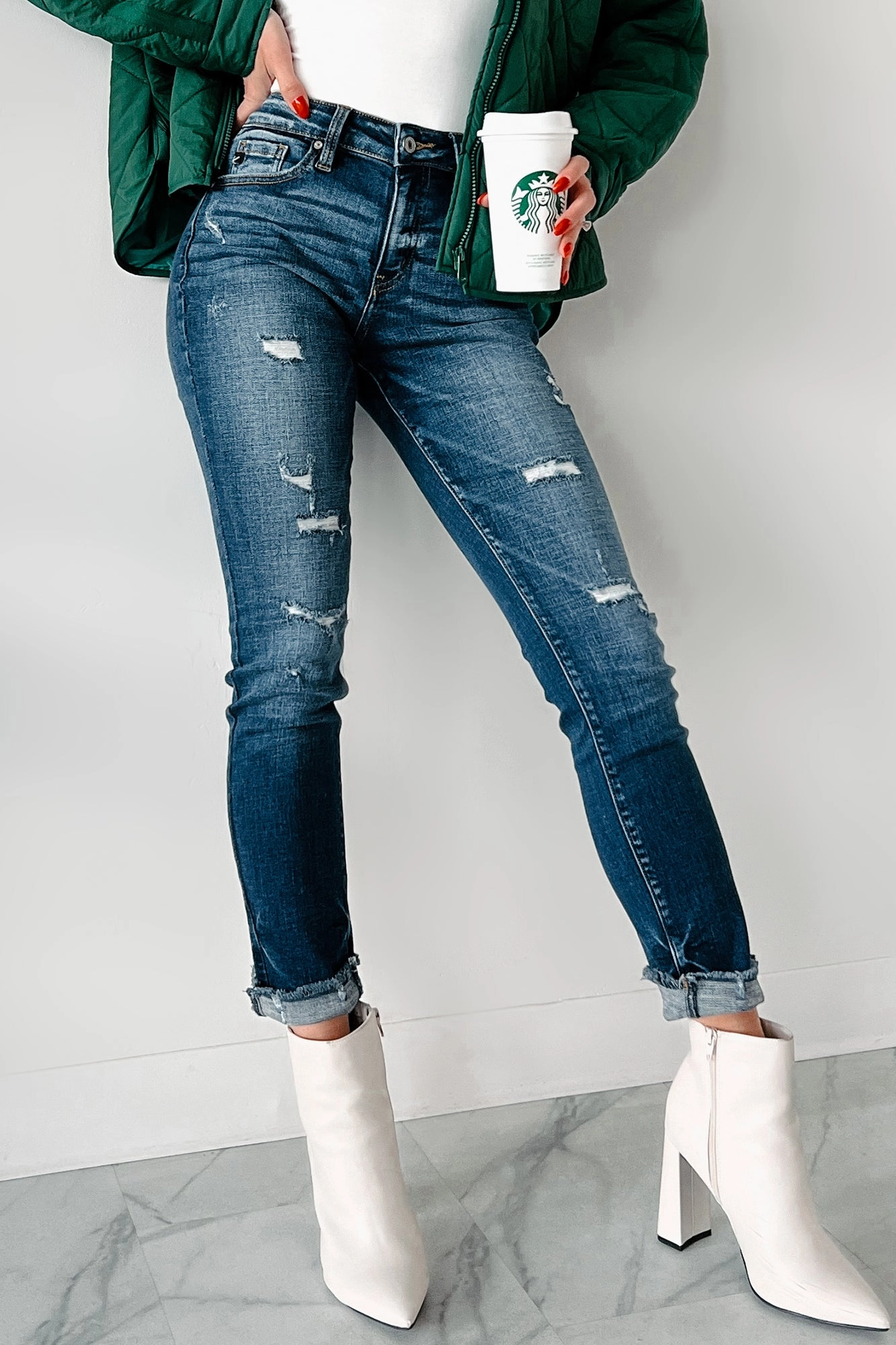 All Occasion Perfectly Fit Mary Anne High Rise Distressed Kancan Skinny Jeans (Dark)