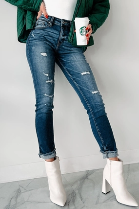 Mary Anne High Rise Distressed Kancan Skinny Jeans (Dark) Full Motion Fashionable Design