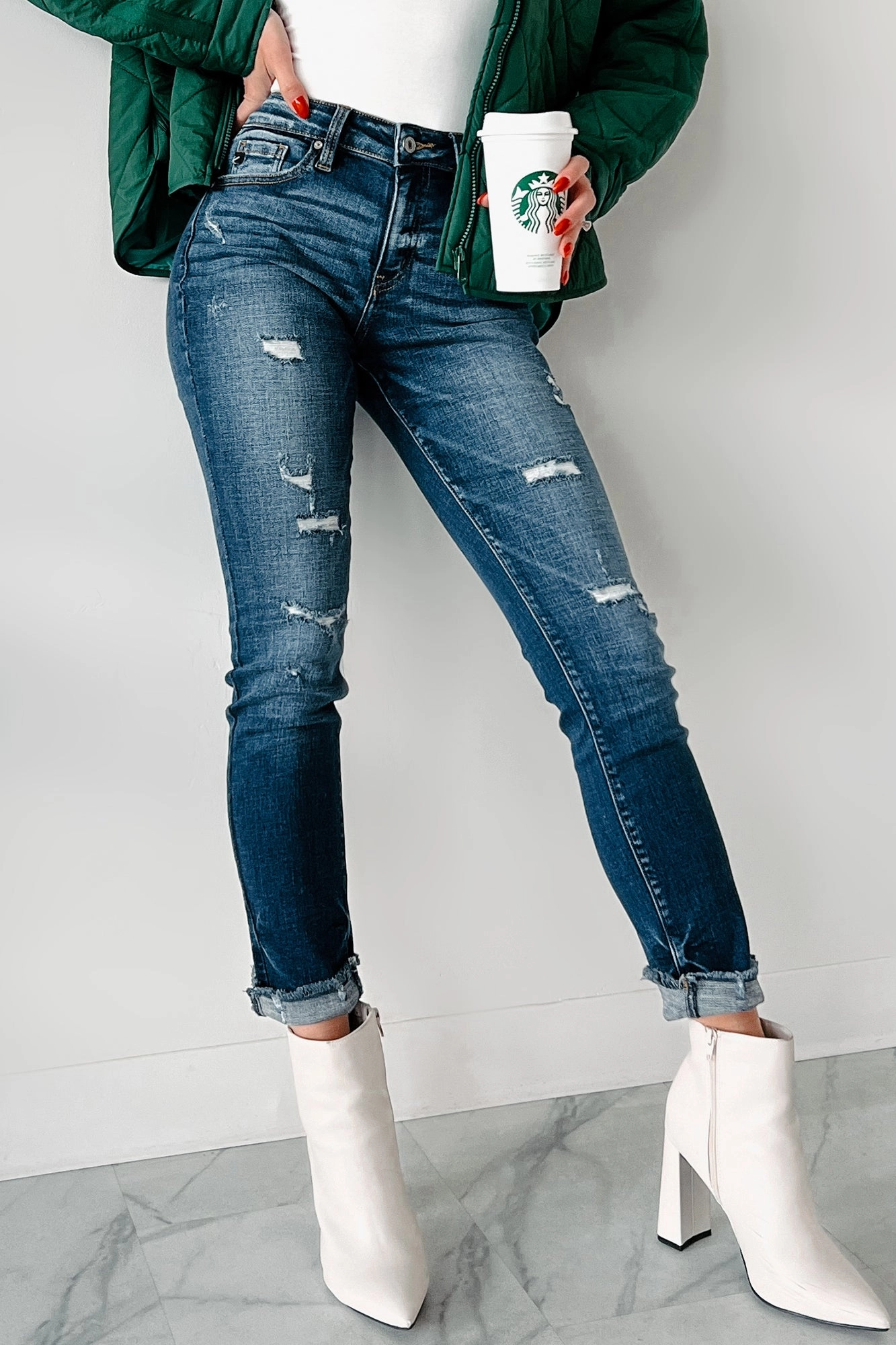 Commuter Fit Mary Anne High Rise Distressed Kancan Skinny Jeans (Dark)