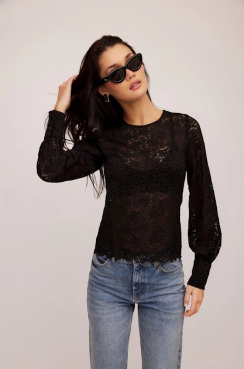 Ina Stretch Lace Top Black ReflectiveTrimDetails