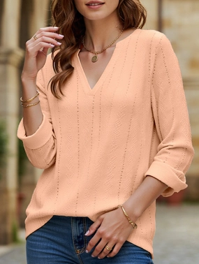 V-neck mid-sleeve button-up jacquard T-shirt WeightedHem UPFProtection