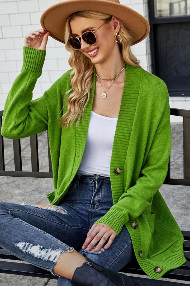Modern Design Reversible design BUTTON CLOSURE RIBBED KNIT CARDIGAN WITH POCKETS