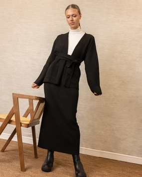 Belted Knit set | Black Romantic Bloom Smart Fit Wear