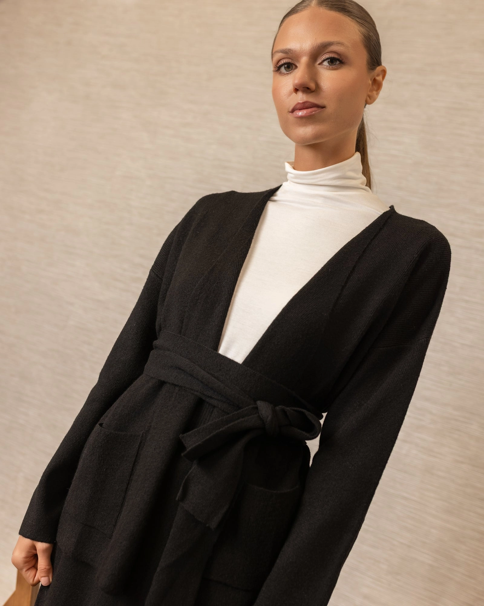 Lace Detail Belted Knit set | Black