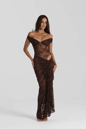 Aubrey Dress Espresso Ruffle Detail Classic Look