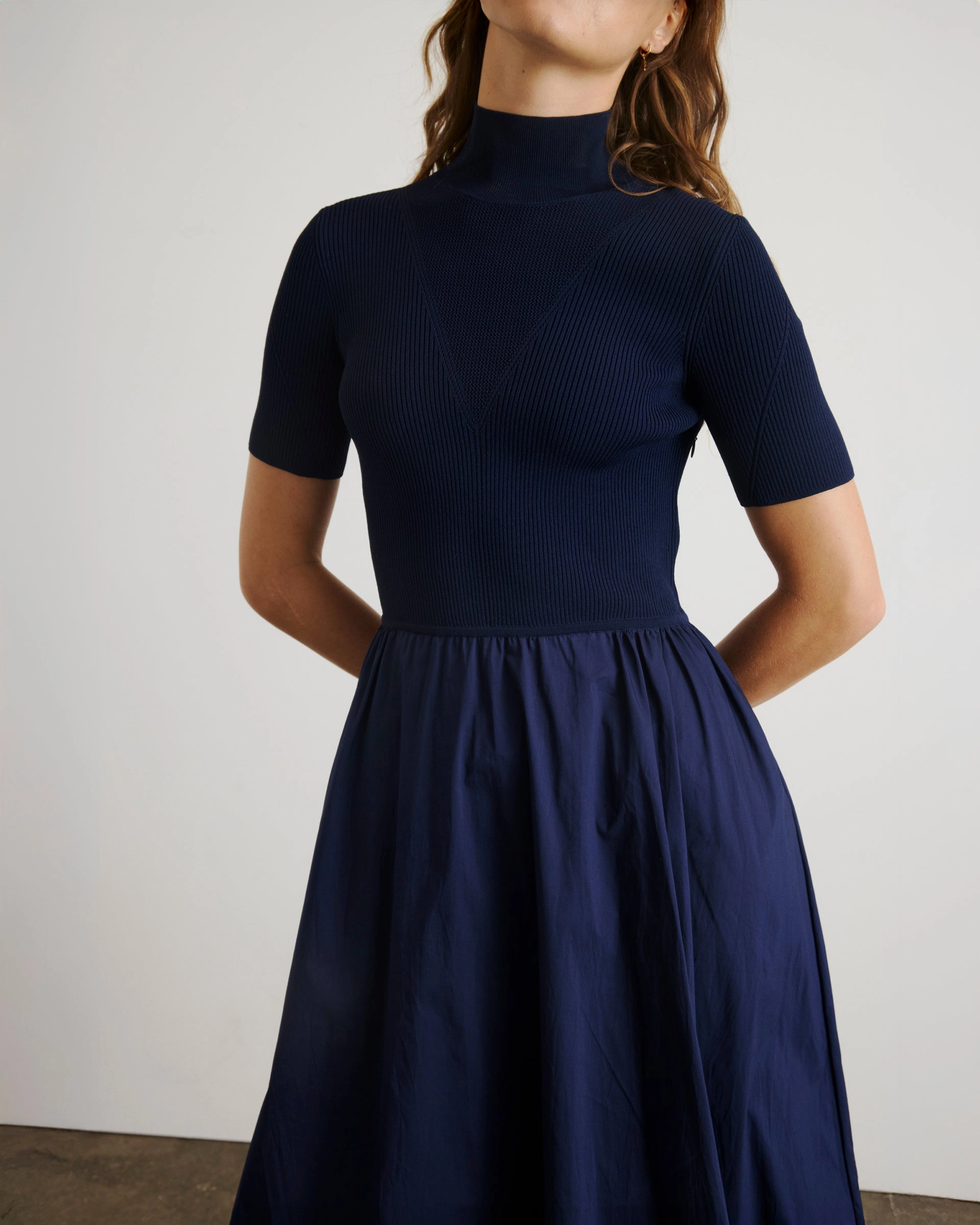 Teresa Knit Dress Sweetheart-Neck Contrast-Panel
