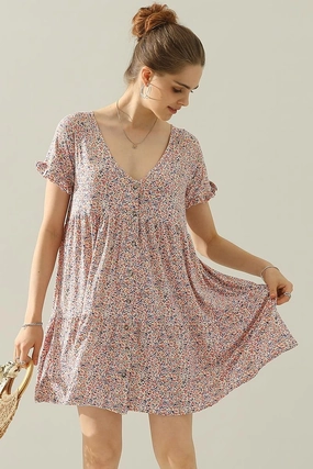 Ceremony Ready V NECK BUTTON DOWN WITH RUFFLE SLEEVE DRESS