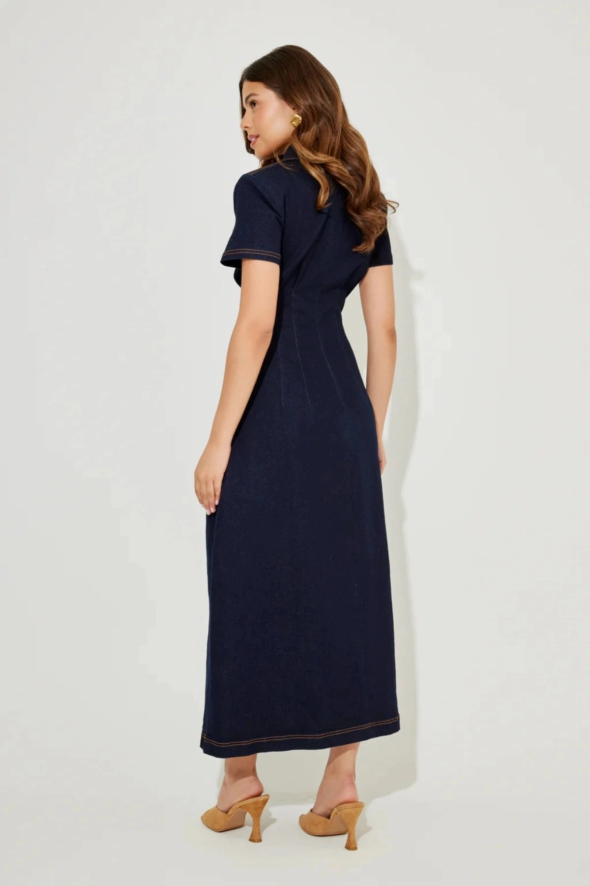 The Ultimate Muse Denim Collared Midi Dress Blue Chill Vibes Summer Friendly