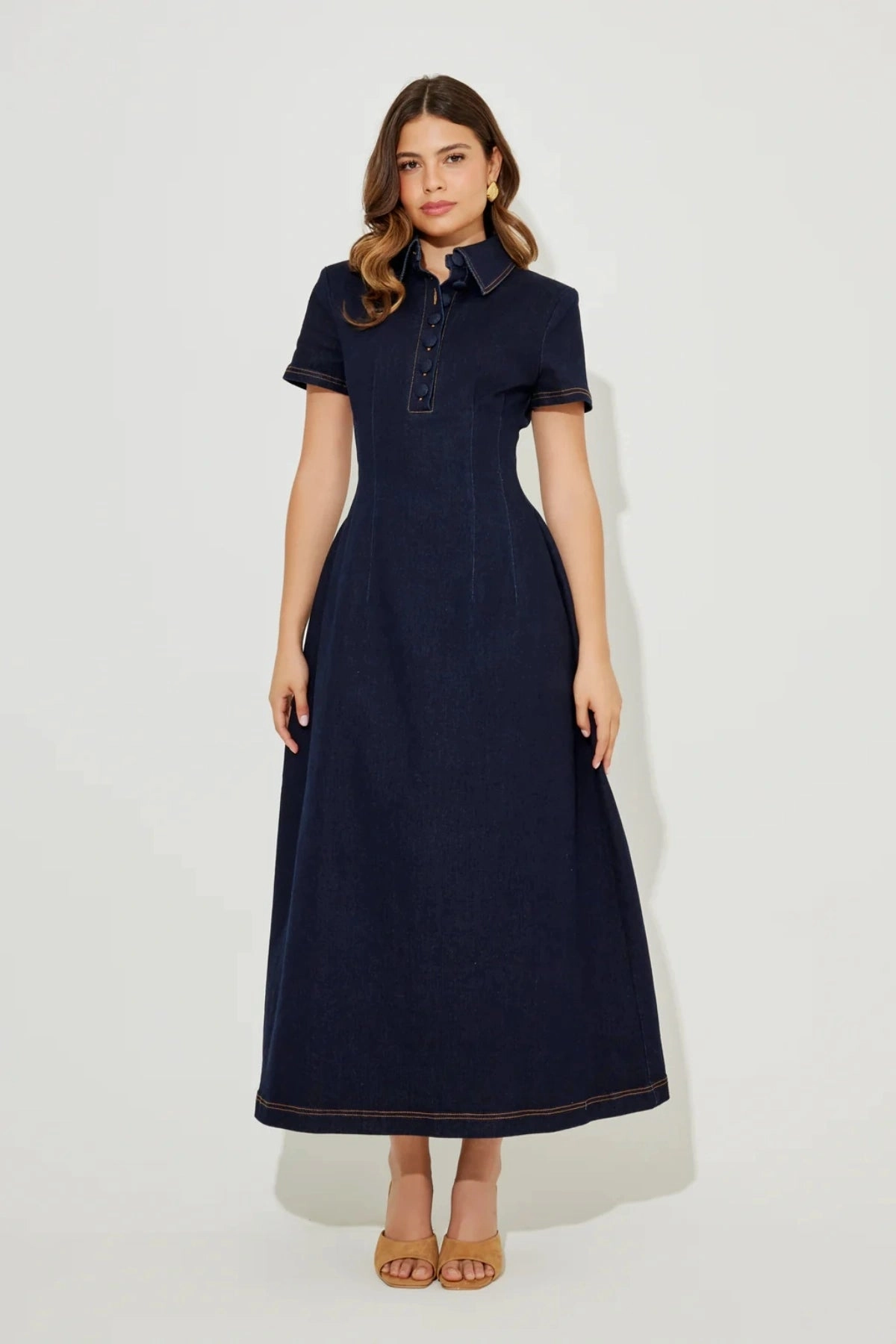 All Moments Life Soft The Ultimate Muse Denim Collared Midi Dress Blue