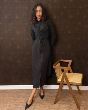 Wrap Front Shirtdress | Black Insulating-Lining Seasonal Comfort