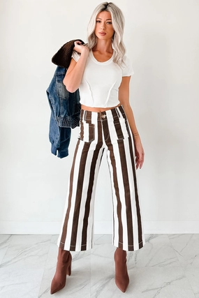 Breathable Layer Fit Thermal Regulating Fabric Julia Wide Leg Mica Denim Crop Jeans (Earth Brown/White)
