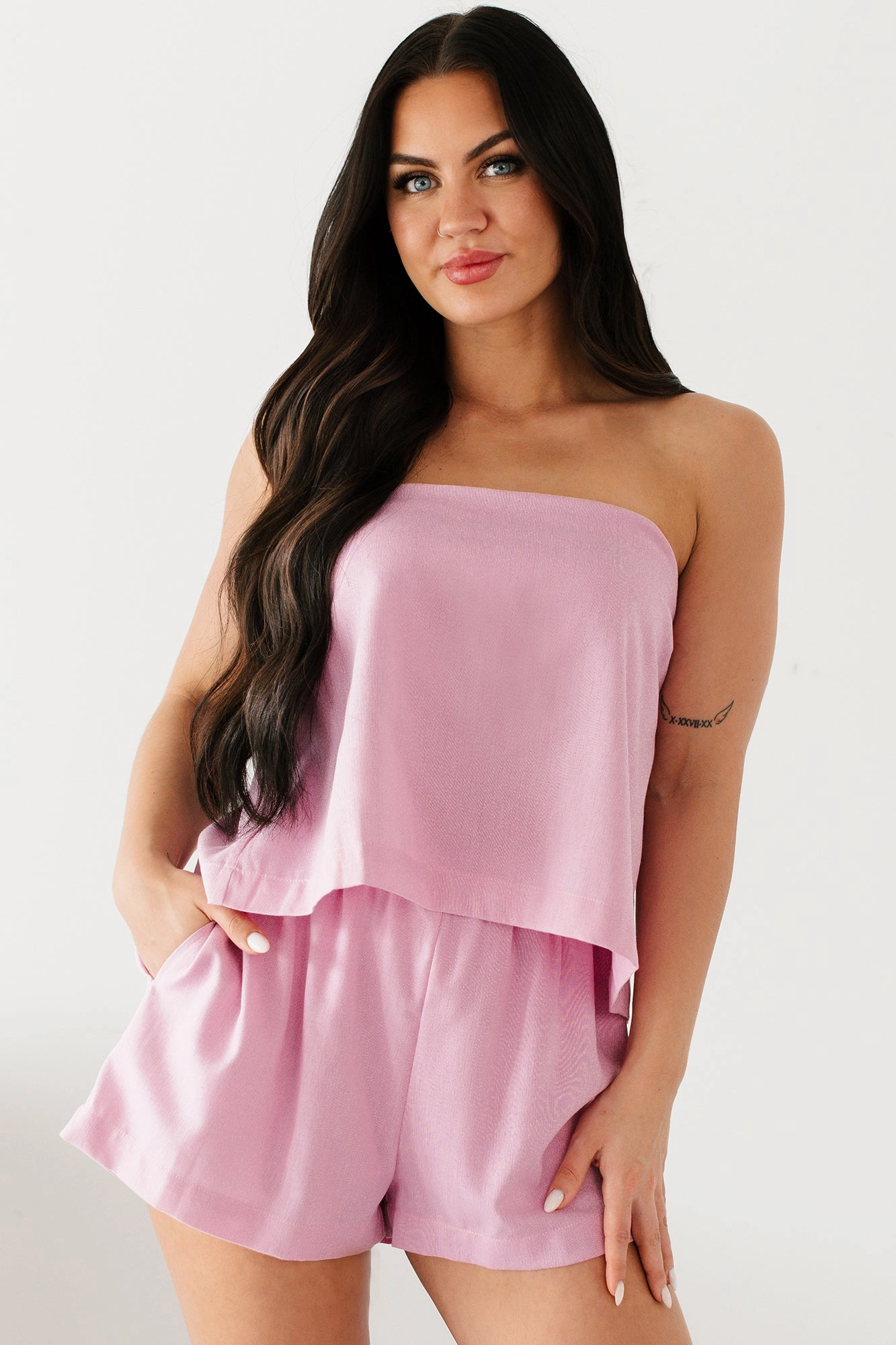 Flawless Fashion Strapless Top & Shorts Set (Pink) Plus Size