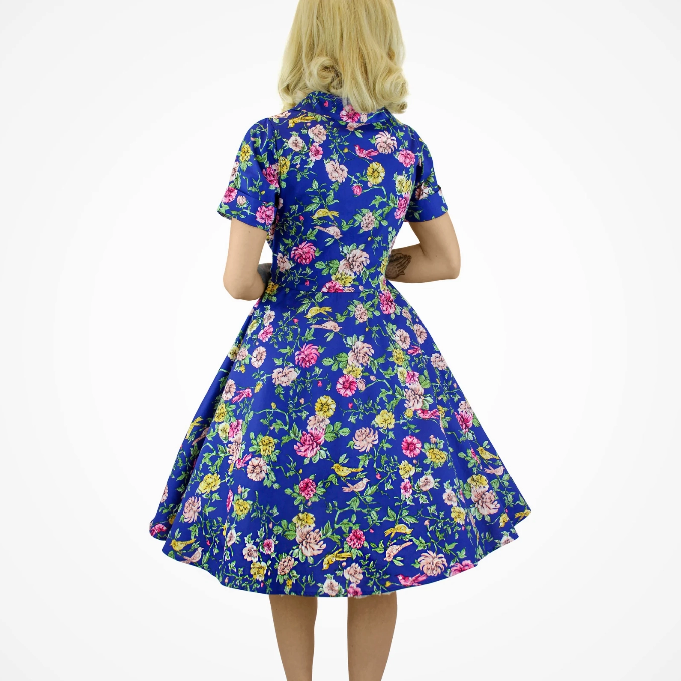 Spring Short Sleeve Blue Floral Circle Dress #SSSFD Wedding guest Soft Stitch