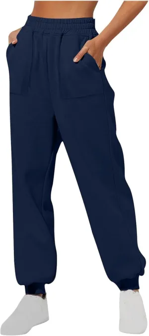 Fleece Lined Cinch Bottom Sweatpants for Women Baggy Sport Elastic Waist Workout with Pockets Joggers Loose Fit 2025