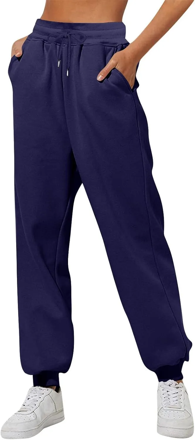 Fleece Lined Pants Women Fleece Lined Sweatpants with Pockets High Waisted Thermal Joggers Winter Pants Plus Size