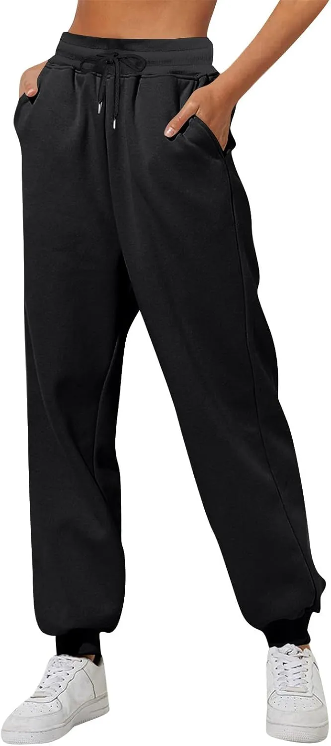 Fleece Lined Pants Women Fleece Lined Sweatpants with Pockets High Waisted Thermal Joggers Winter Pants Plus Size