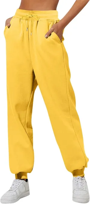 Fleece Lined Pants Women Fleece Lined Sweatpants with Pockets High Waisted Thermal Joggers Winter Pants Plus Size