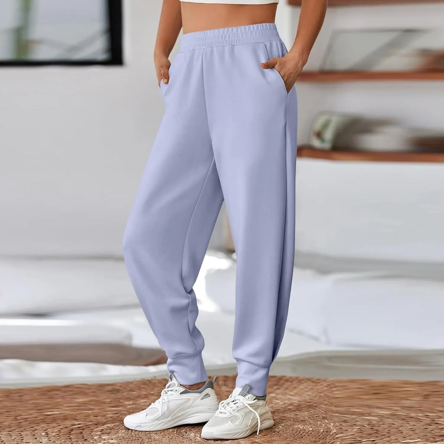 Fleece Lined Pants Women Fleece Lined Sweatpants with Pockets High Waisted Thermal Joggers Winter Pants Plus Size