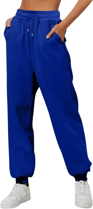 Fleece Lined Pants Women Fleece Lined Sweatpants with Pockets High Waisted Thermal Joggers Winter Pants Plus Size