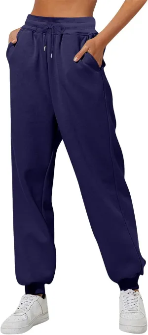 Fleece Lined Pants Women Fleece Lined Sweatpants with Pockets High Waisted Thermal Joggers Winter Pants Plus Size