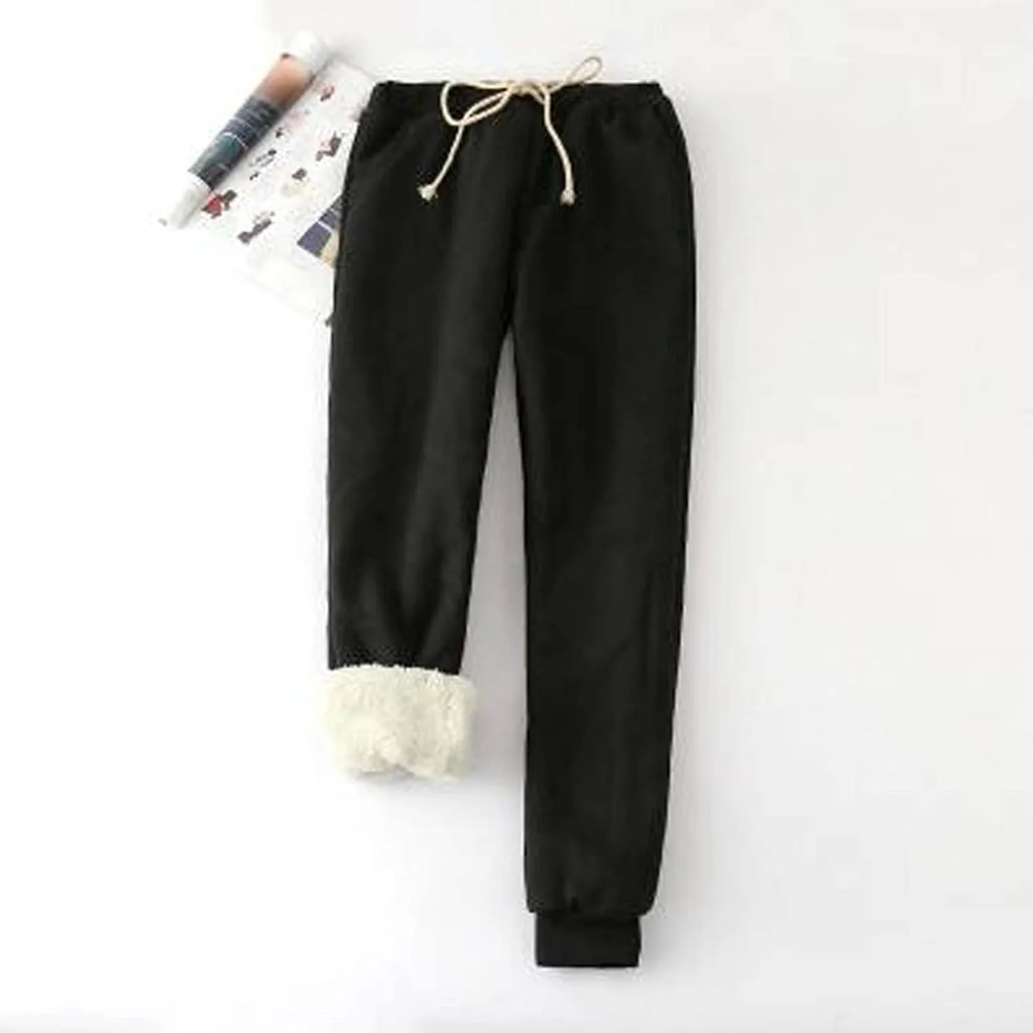 Fleece Lined Pants Women Plus Size Winter Sweat Pants Warm Thick Joggers Elastic Waist Sweatpants with Drawstring