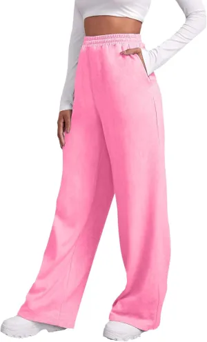 Fleece Lined Wide Leg Pants Women Straight Leg Leisure Pants Fall Outfits Baggy Athletic Joggers Pants with Pockets