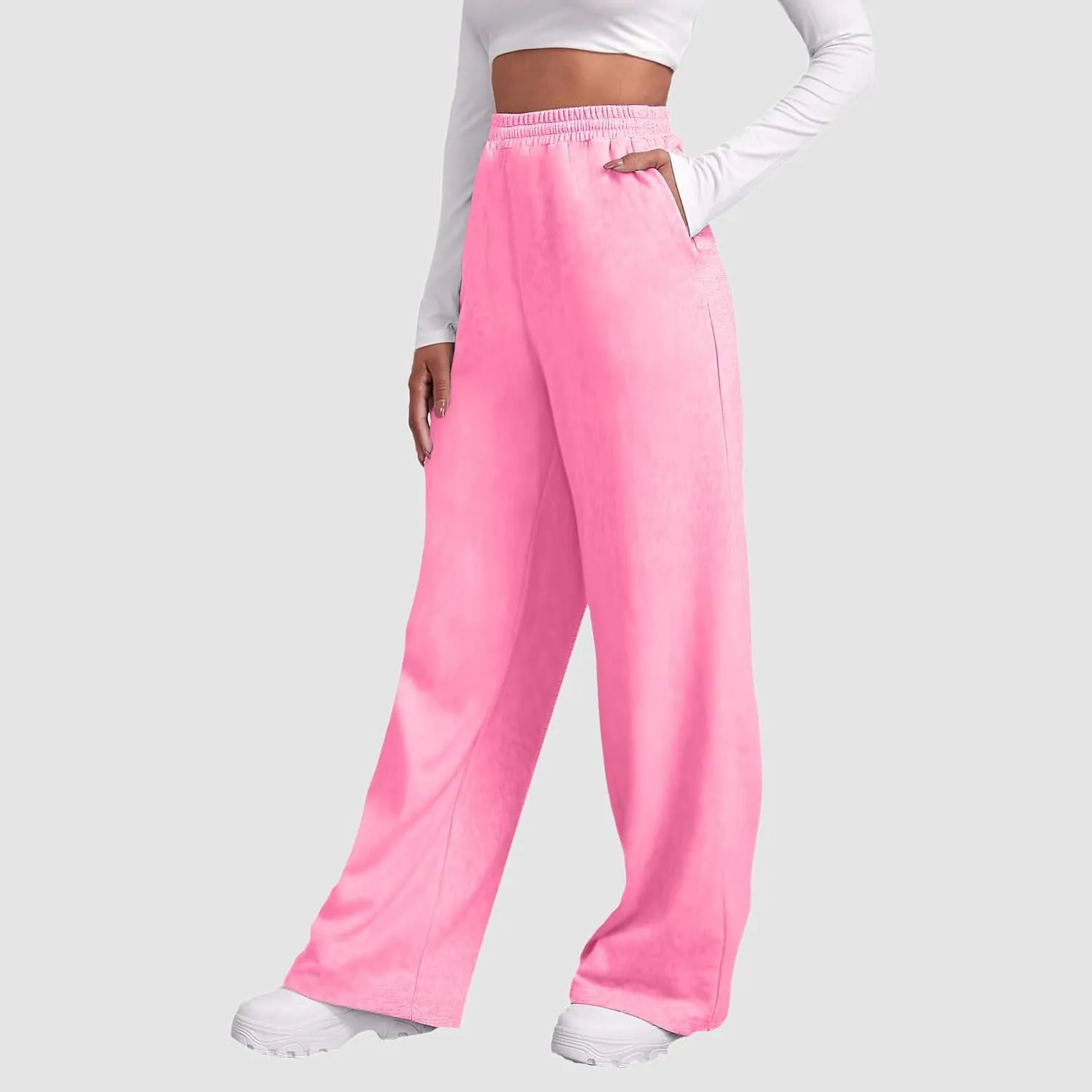 Fleece Lined Wide Leg Pants Women Straight Leg Leisure Pants Fall Outfits Baggy Athletic Joggers Pants with Pockets