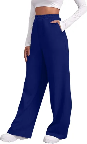 Fleece Lined Wide Leg Pants Women Straight Leg Leisure Pants Fall Outfits Baggy Athletic Joggers Pants with Pockets