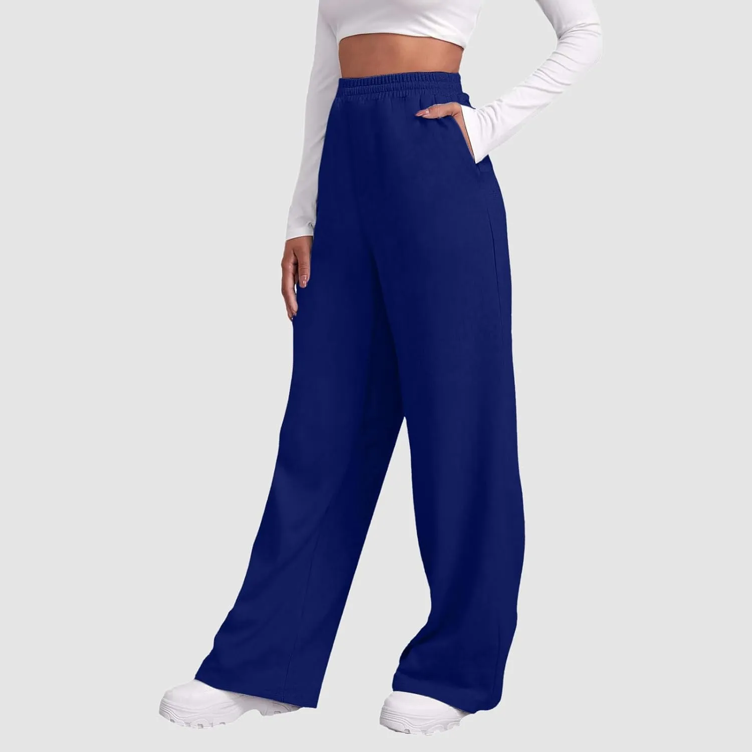 Fleece Lined Wide Leg Pants Women Straight Leg Leisure Pants Fall Outfits Baggy Athletic Joggers Pants with Pockets