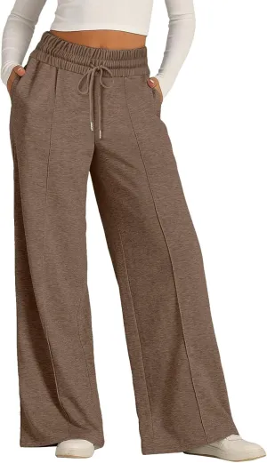 Fleece Lined Wide Legged Sweatpants for Women Baggy Tall Casual Open Leg Joggers Cozy Active Relaxed Fit Skimpy Soft