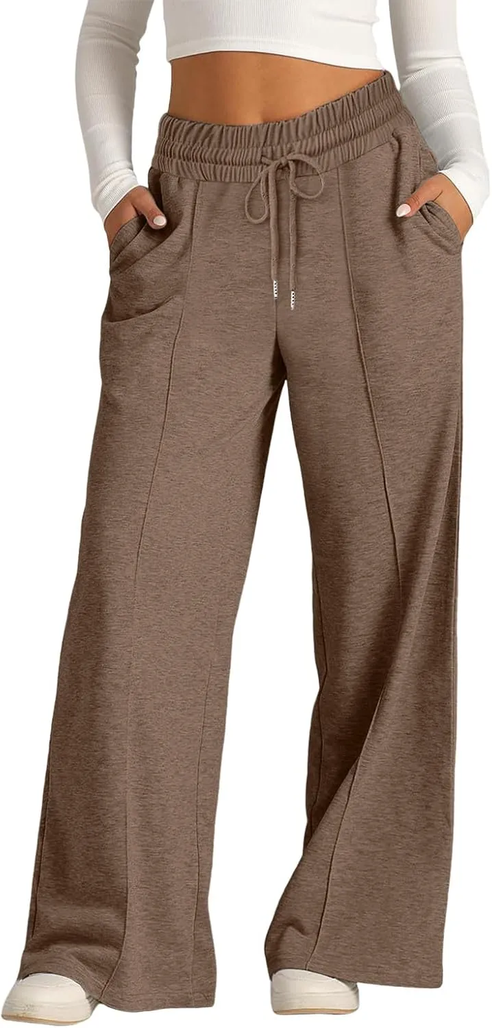 Fleece Lined Wide Legged Sweatpants for Women Baggy Tall Casual Open Leg Joggers Cozy Active Relaxed Fit Skimpy Soft