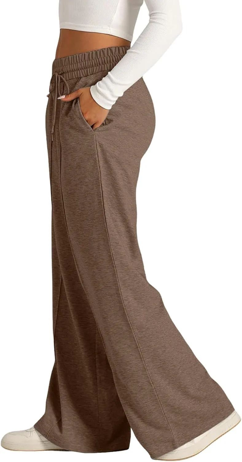 Fleece Lined Wide Legged Sweatpants for Women Baggy Tall Casual Open Leg Joggers Cozy Active Relaxed Fit Skimpy Soft