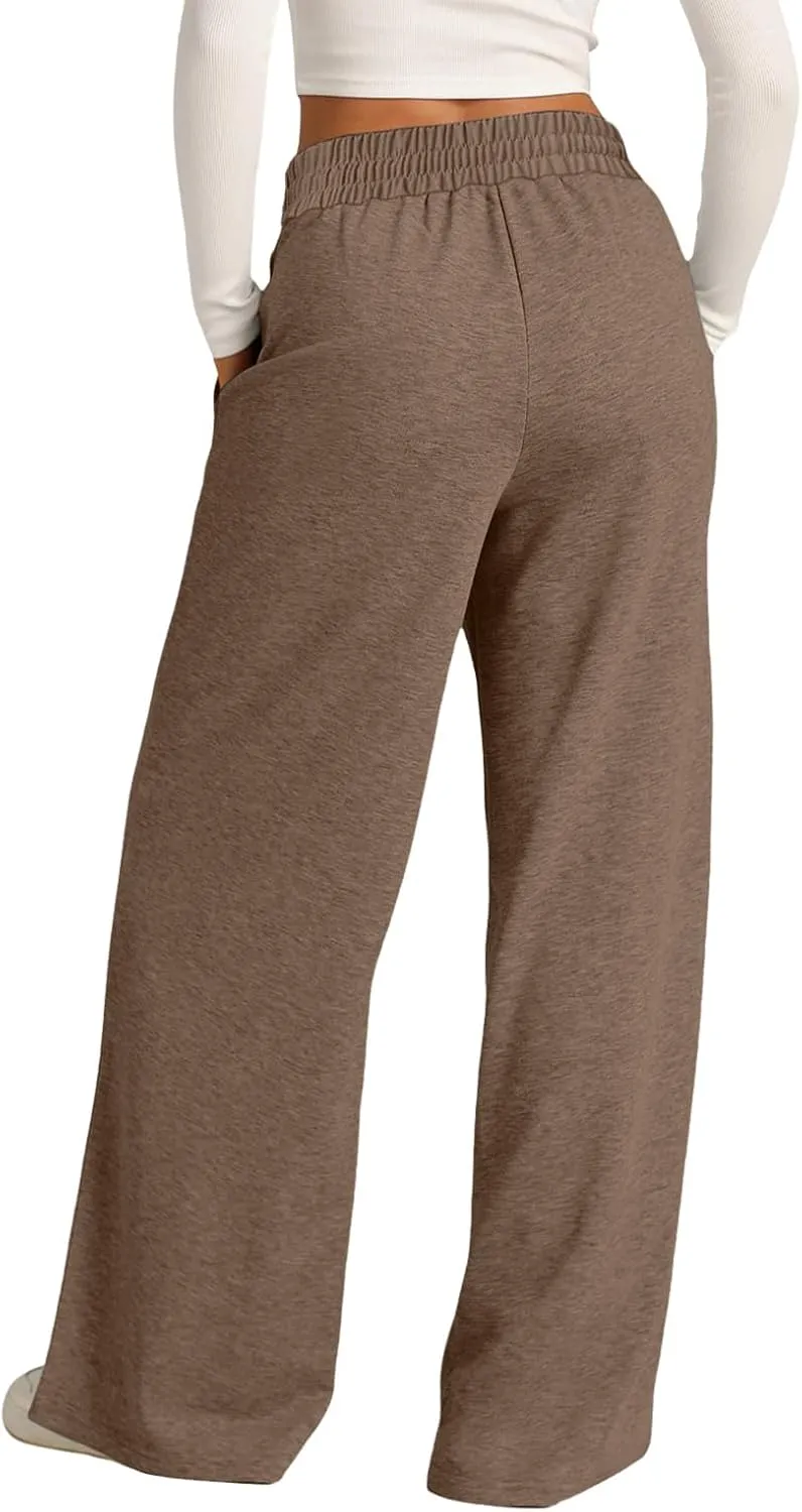 Fleece Lined Wide Legged Sweatpants for Women Baggy Tall Casual Open Leg Joggers Cozy Active Relaxed Fit Skimpy Soft