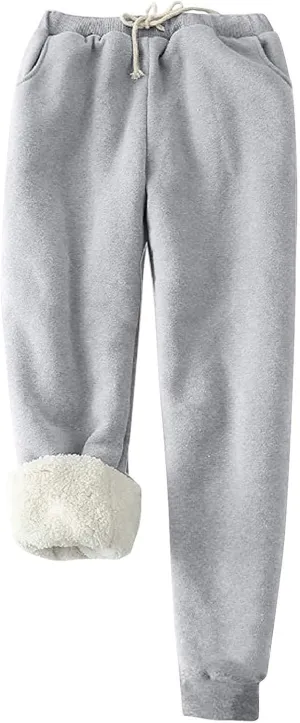 Fleece Pants Women 2024 High Waisted Thermal Tights Casual Drawstring Sweatpants Sherpa Lined Athletic Winter Pants