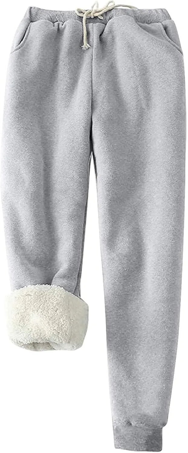 Fleece Pants Women 2024 High Waisted Thermal Tights Casual Drawstring Sweatpants Sherpa Lined Athletic Winter Pants