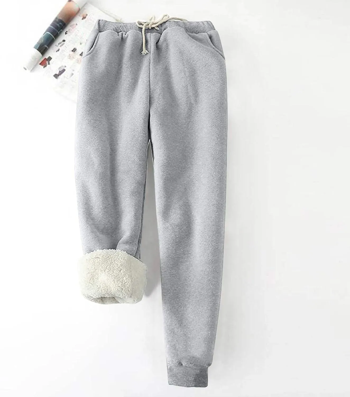 Fleece Pants Women 2024 High Waisted Thermal Tights Casual Drawstring Sweatpants Sherpa Lined Athletic Winter Pants