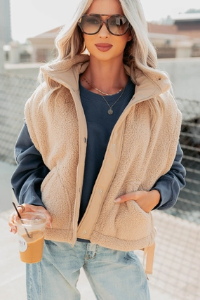 SoftKnit Dream Ahead Fleece Side Tie Vest (Tan)