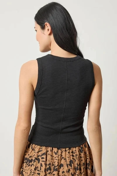 OdorResistant Snag Resistant Fabric Rib Slub Side Pleat Tank Black