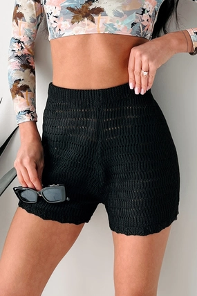 Sunny Disposition Crochet Knit Shorts (Black) Stretch performance