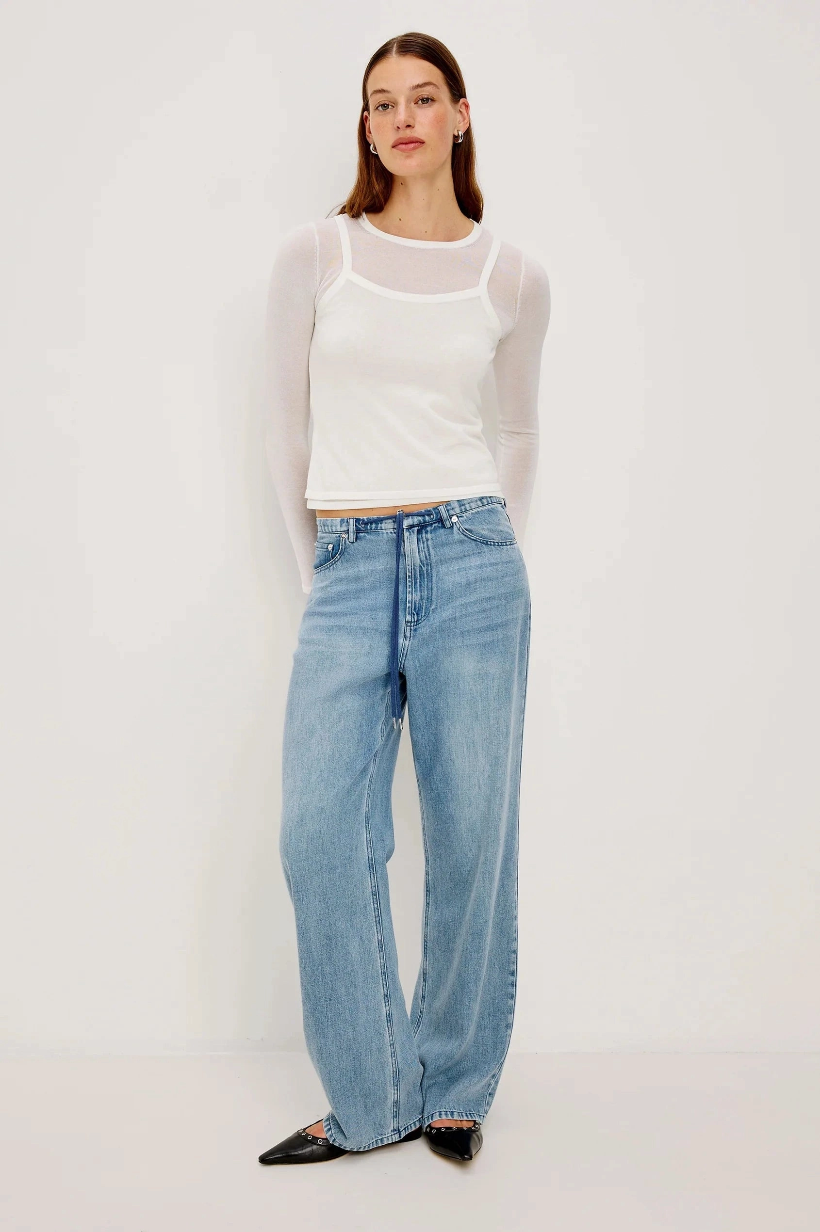 RibbedNeckline RollUpSleeves Lovisa Top White